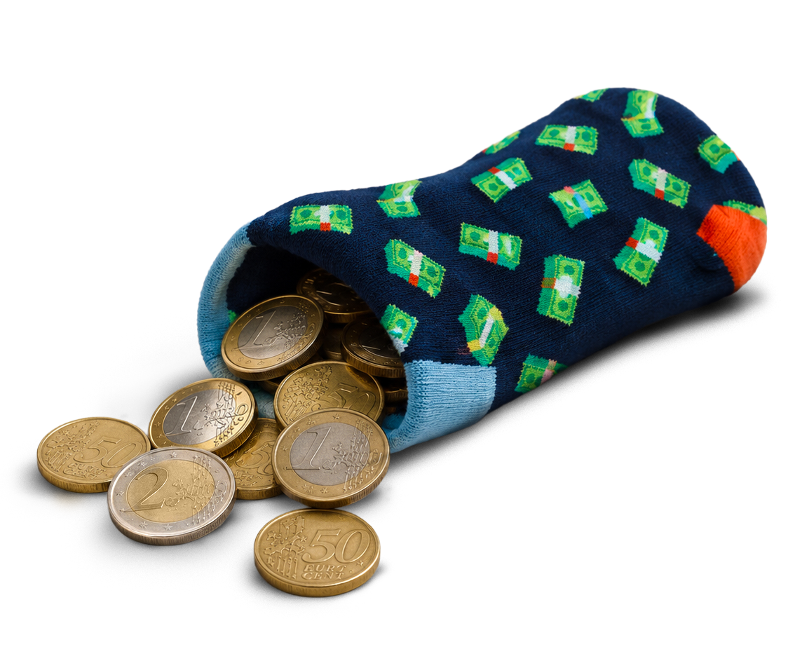 Sok gevuld met muntgeld, euro
